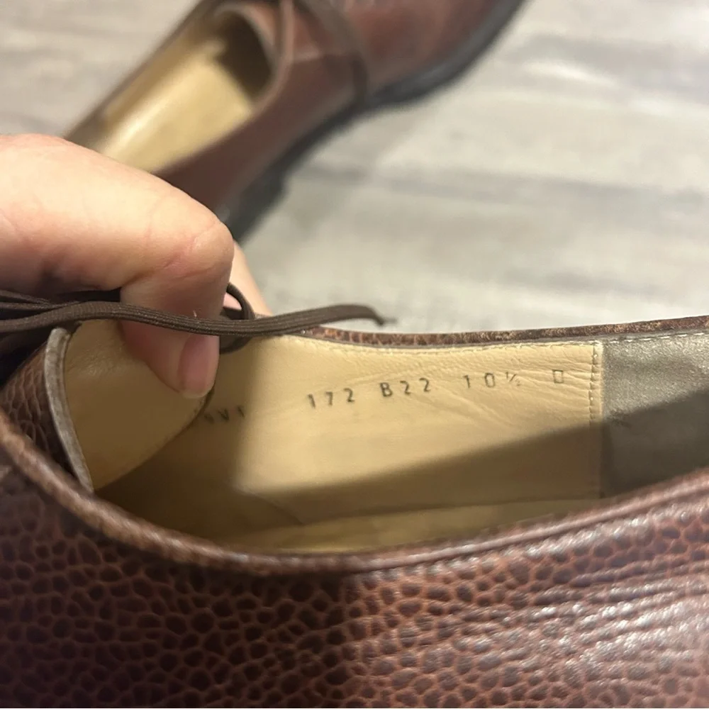 Salvatore Ferragamo Brown Pebbled Leather Derby Dress Shoes